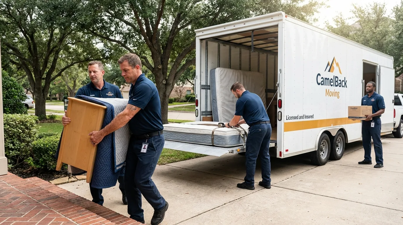Crew loading residential truck for cross-state move from Morrisville, NY