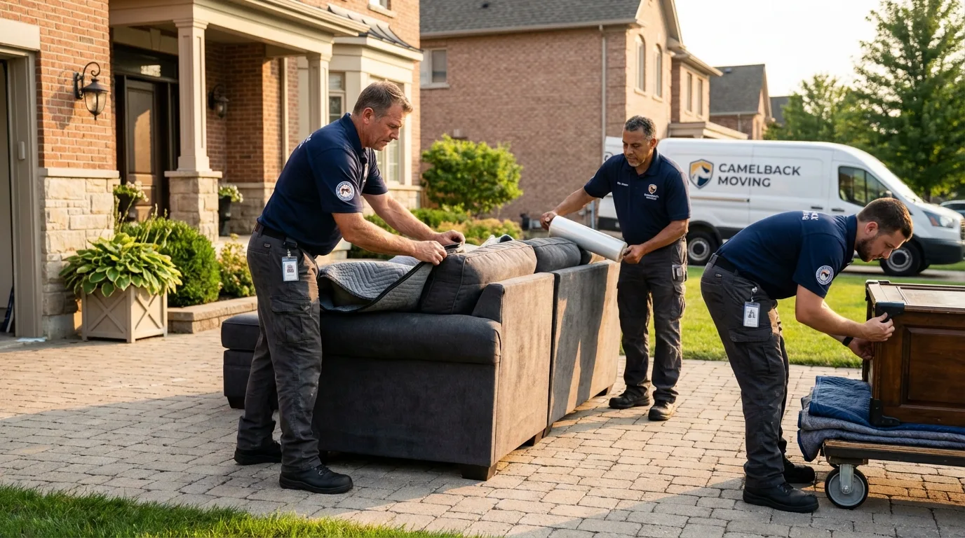Large estate moving crew wrapping furniture in Morrisville, NY