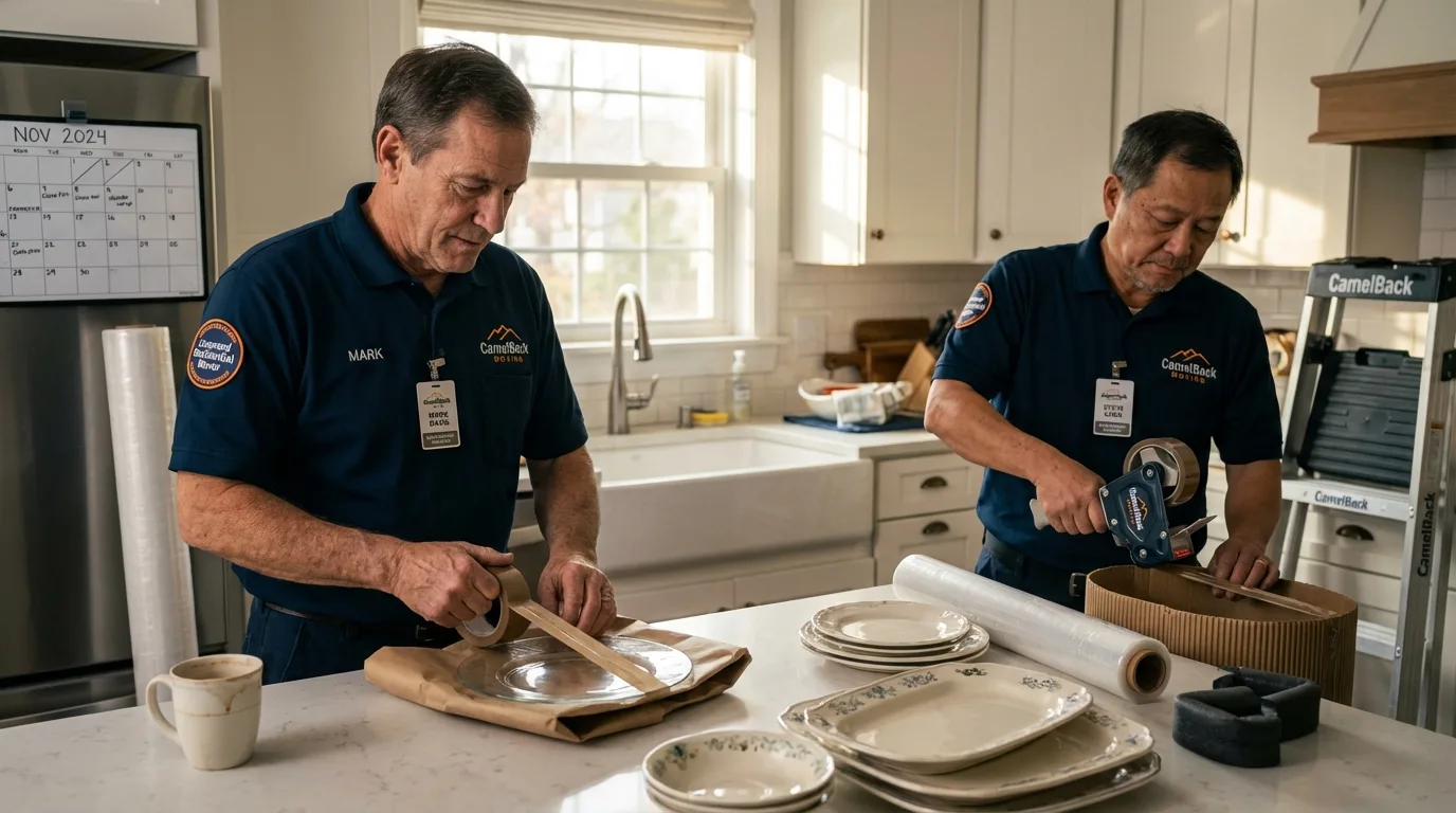 Professional crew packing kitchen dishware in Morrisville, NY